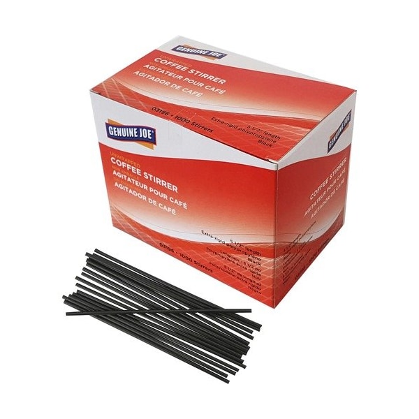 Genuine Joe Genuine Joe Stirrer, Single Tube, Unwrapped, 5-1/2inL, Black, 1000PK GJO03196 - main